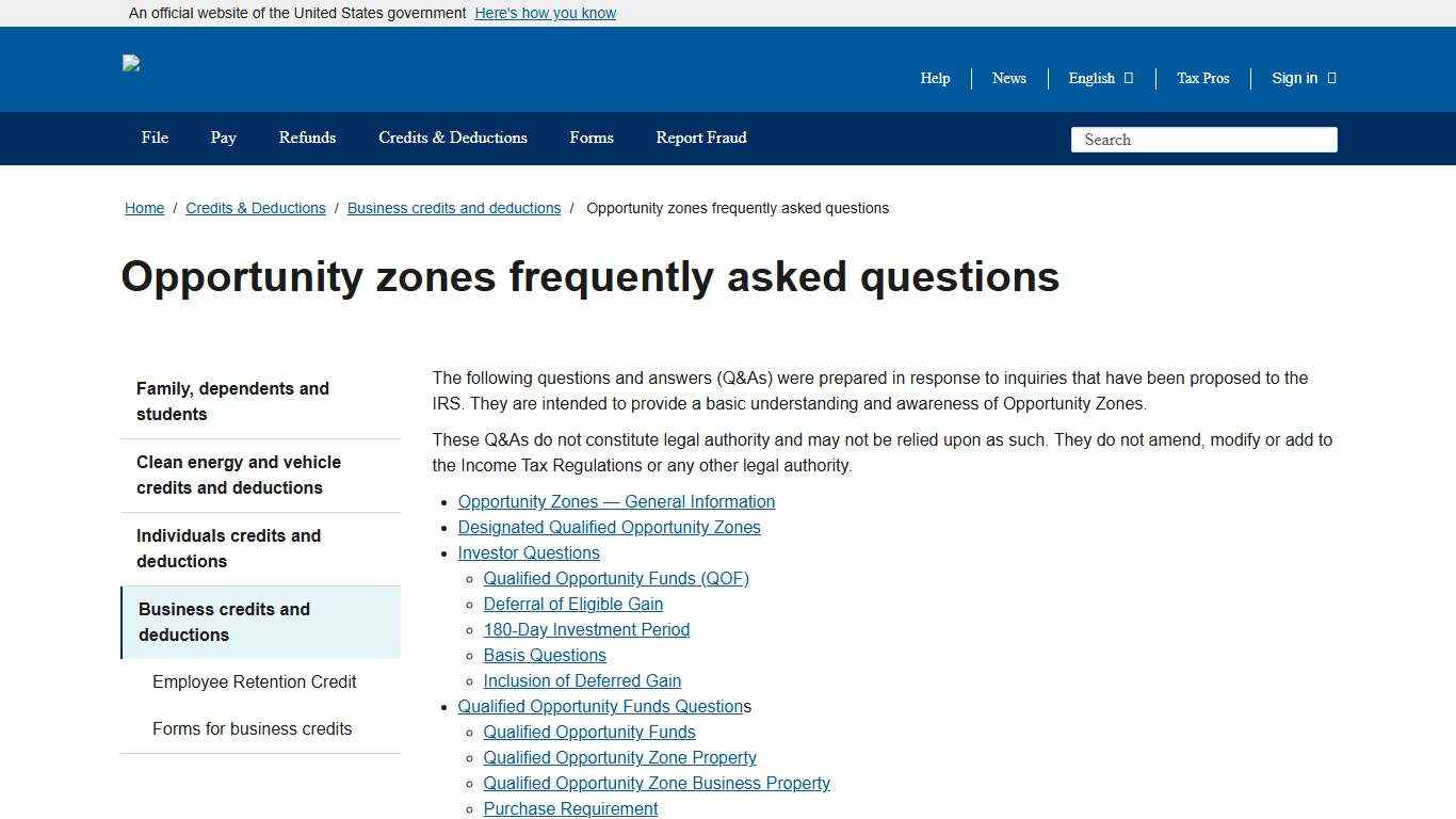 Opportunity zones frequently asked questions Internal Revenue Service