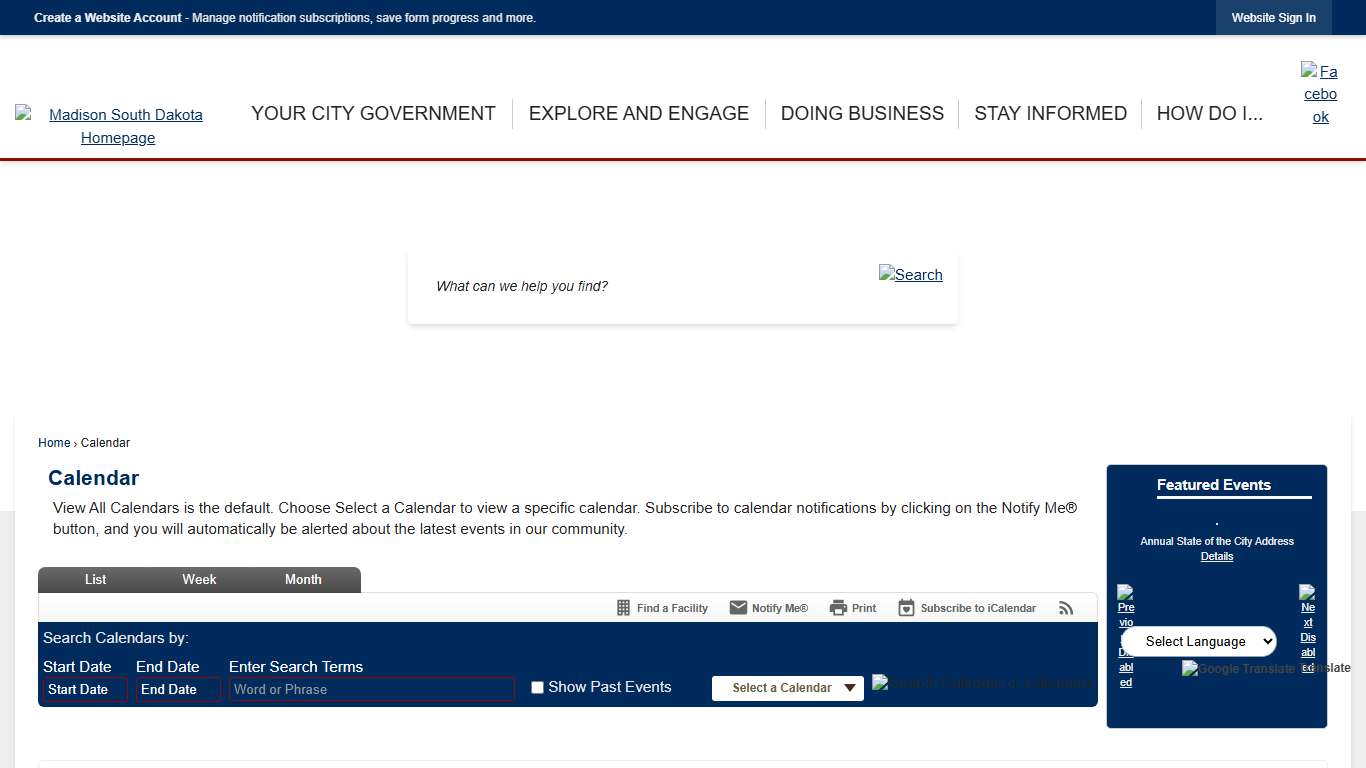 Calendar • Annual State of the City Address